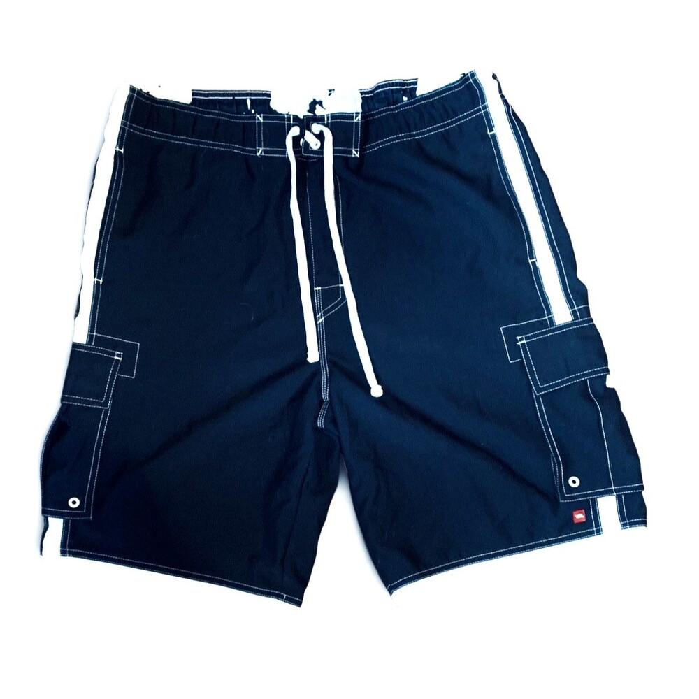 Tony Hawk Mens Board Shorts Drawstring 5 Pockets Black w/White Trim - Size Large